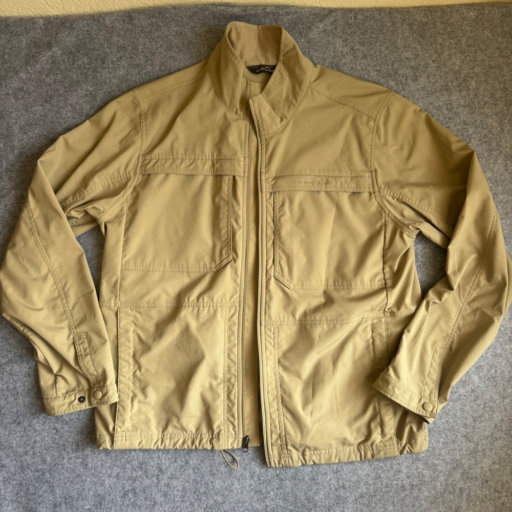 Eddie Bauer Men Large Tan Full Zip Mock Neck Outdoor Casual Jacket Coat L New